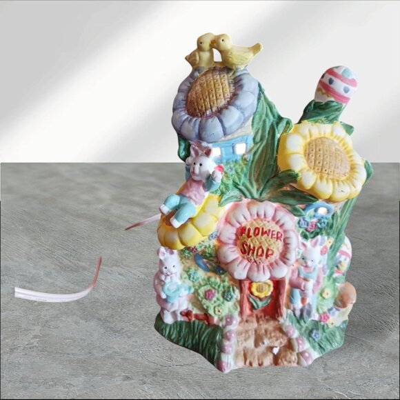 Cottontale Cottage Lighted Porcelain Bunny Flower Shop Figurine - Picture 2 of 9